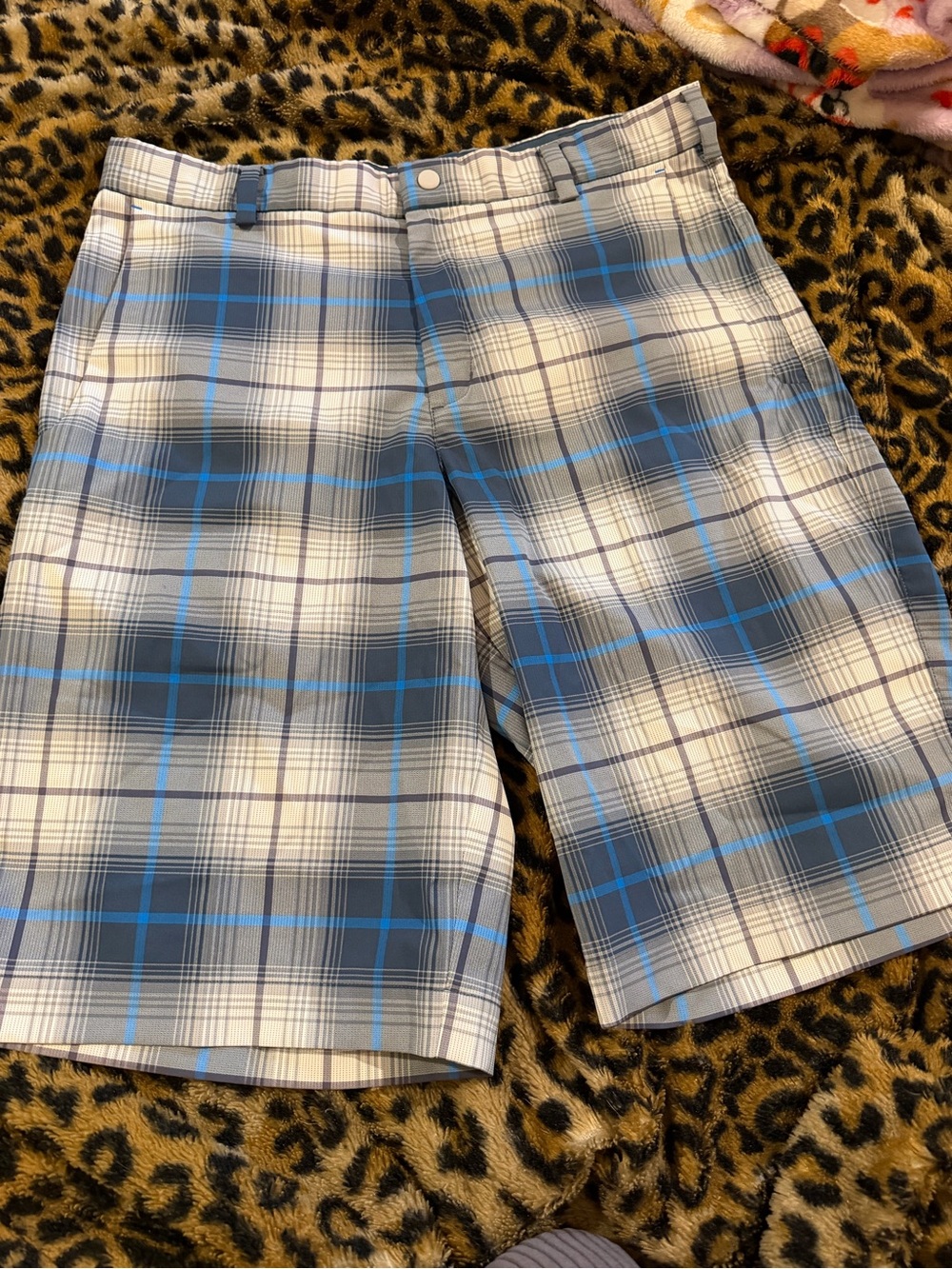 Nike Golf Tour Performance Men's Blue and Gray Plaid Flat Front Shorts